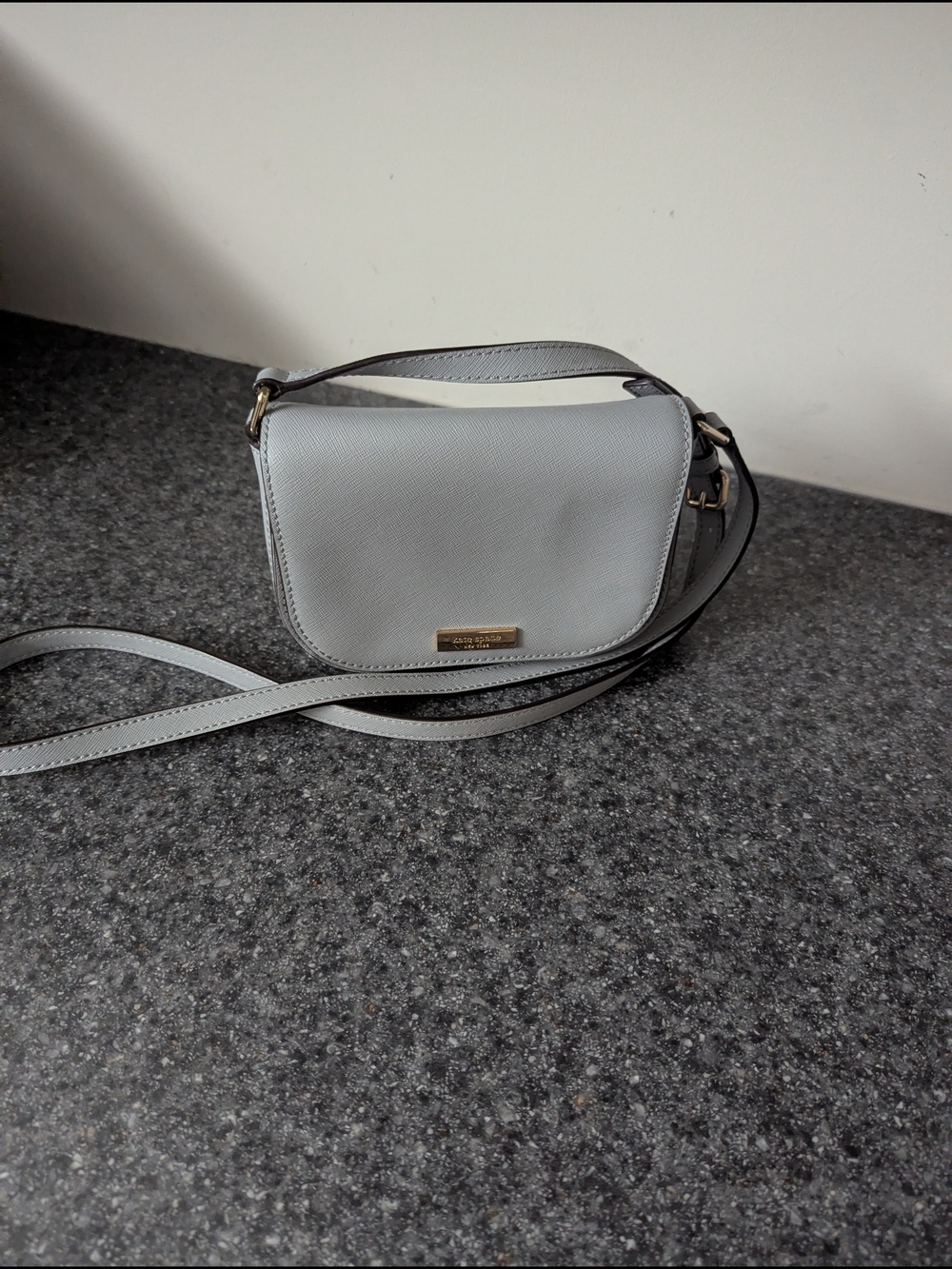 kate spade Light Gray Structured Crossbody with Gold Plaque
